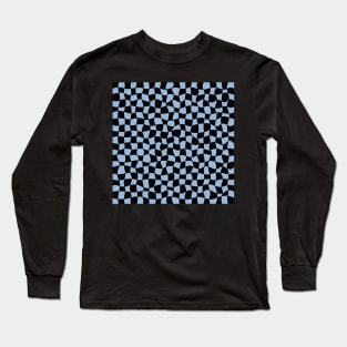 Warped Checkerboard, Black and Light Blue Long Sleeve T-Shirt